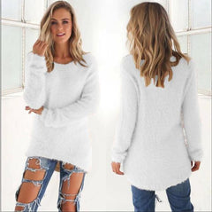Laila - Flauschiger Strickpulli - Fuzzy-Pullover in Weiß