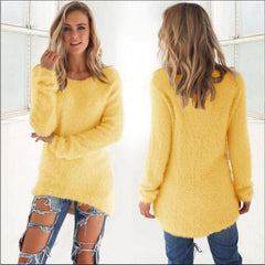 Laila - Flauschiger Strickpulli - Fuzzy-Pullover in Gelb