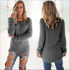 Laila - Flauschiger Strickpulli - Fuzzy-Pullover in Grau