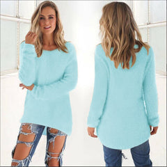 Laila - Flauschiger Strickpulli - Fuzzy-Pullover in Hellblau