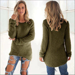 Laila - Flauschiger Strickpulli - Fuzzy-Pullover in Armeegrün