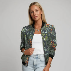 Barbara | Damen Lässiger Bomber Übergangsjacke in Grün