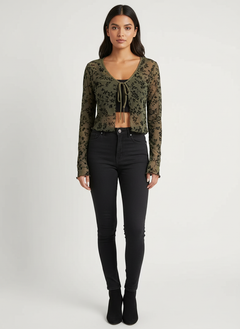Transparente Mesh Damenjacke – Fleur in Olivgrün