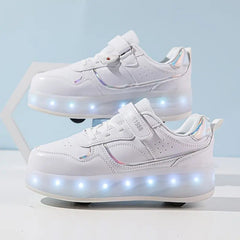 Trendige Rollschuhe für Kinder mit LED-Leuchten in Weiß