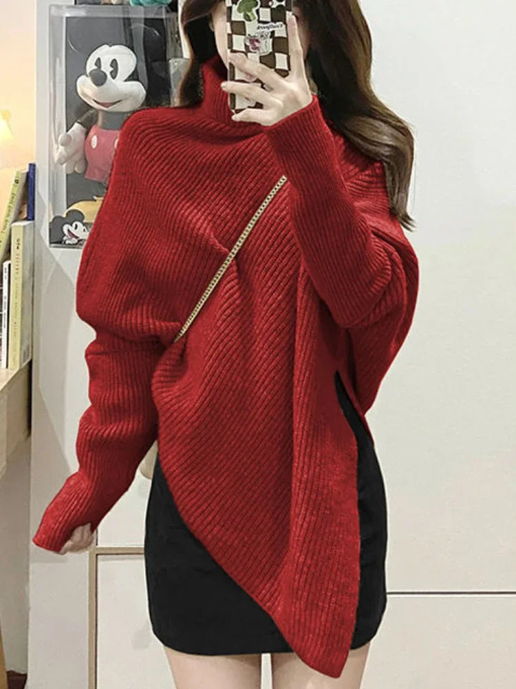 Asymmetrischer Pullover aus Strick