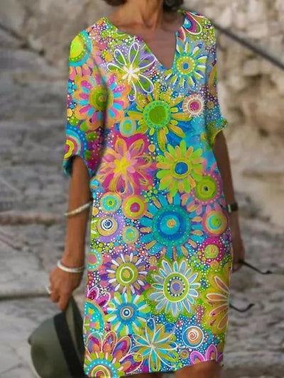 Hannah - Kleid mit V-Ausschnitt und Blumenmuster