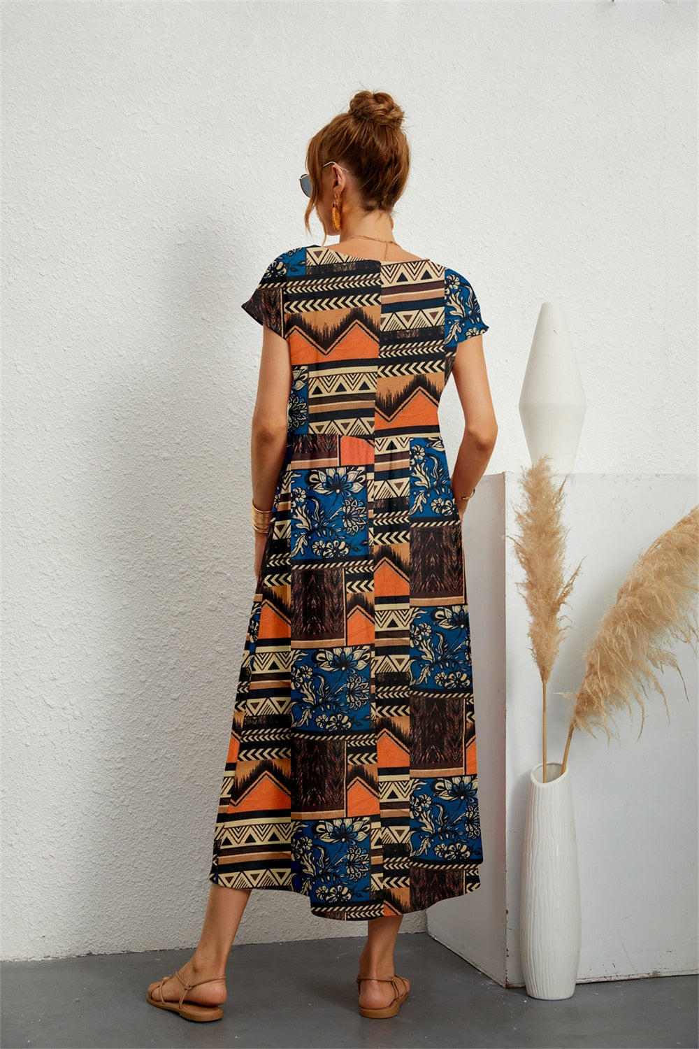 Tysiane - Damen Sommer Midikleid mit Blumenmuster and Taschen