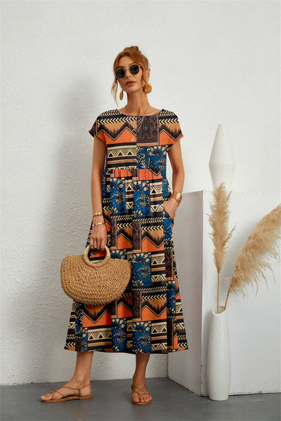 Tysiane - Damen Sommer Midikleid mit Blumenmuster and Taschen