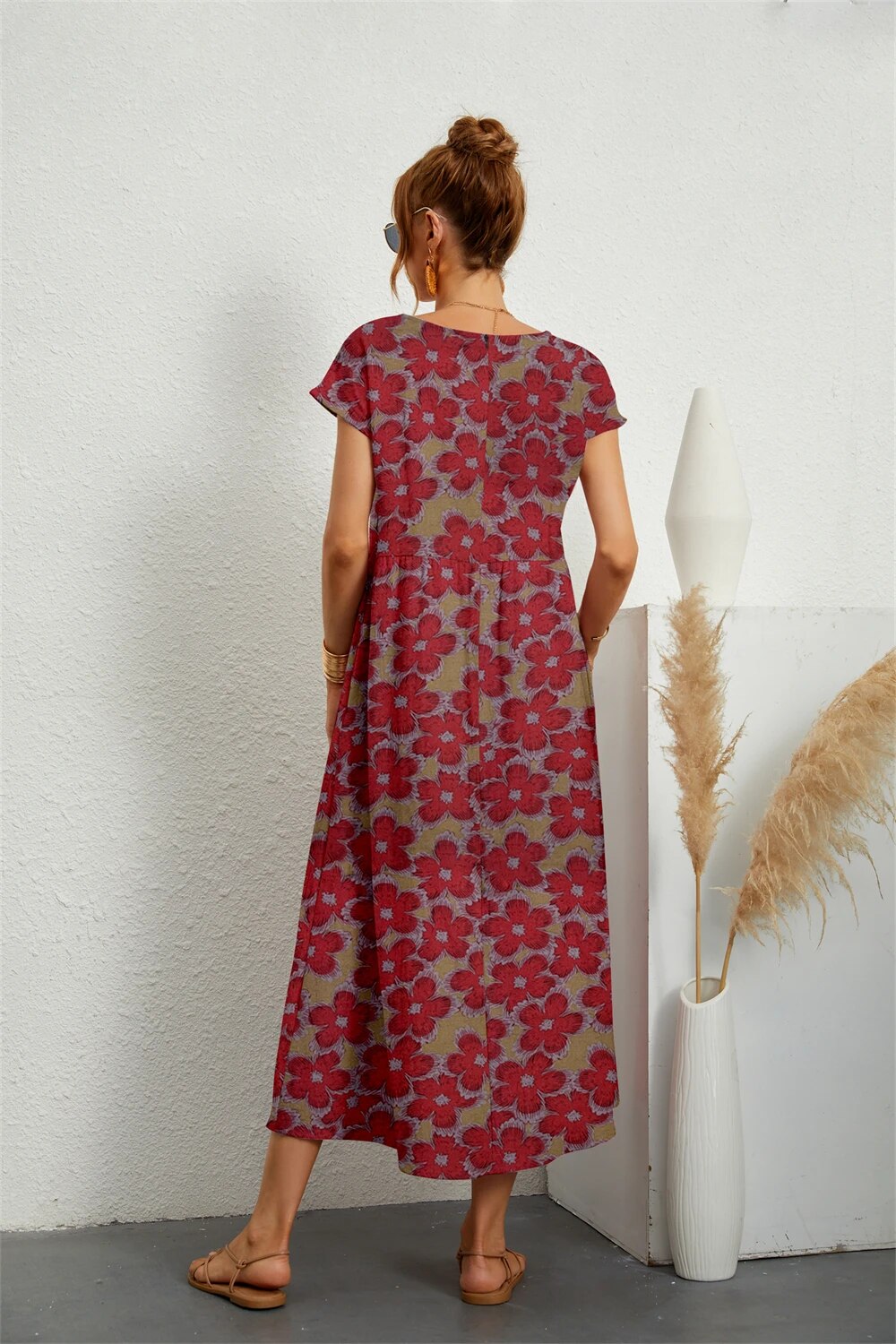 Tysiane - Damen Sommer Midikleid mit Blumenmuster and Taschen