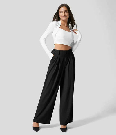 Ulrika - Damenhose mit weitem Bein und Falten sowie elastischem Bund
