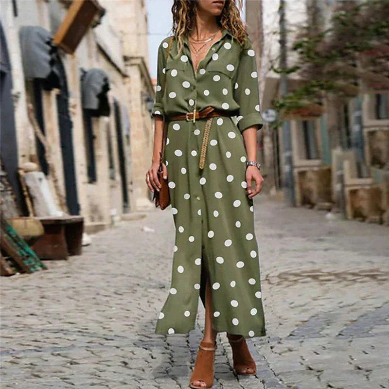 Ulrike - Damen Kleid mit Polka-Punkten Midi-Länge