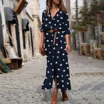Ulrike - Damen Kleid mit Polka-Punkten Midi-Länge