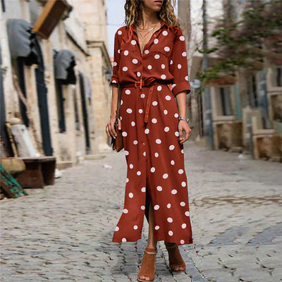 Ulrike - Damen Kleid mit Polka-Punkten Midi-Länge
