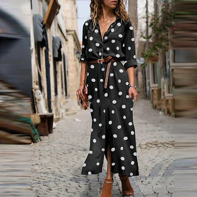 Ulrike - Damen Kleid mit Polka-Punkten Midi-Länge