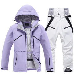 Karin | Unisex Winter Skianzug Set in Lila / Weiß