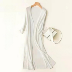 Christina | Damen Lange Leichte Strickjacke in Weiß