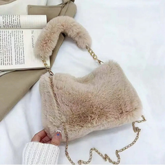 Hannah | Elegante Damen Schultertasche aus Plüsch in Khaki