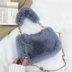 Hannah | Elegante Damen Schultertasche aus Plüsch in Blau