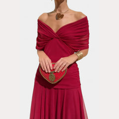 Lilian | Damen Off-Shoulder Elegantes Abendkleid in Rot