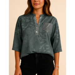 Damen Blumen Button Down Hemd | Leicht in Grau