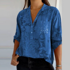 Damen Blumen Button Down Hemd | Leicht in Blau