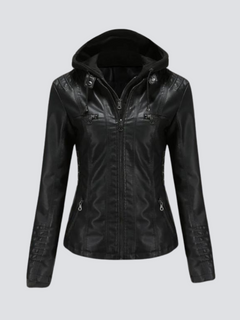 Coleen | Vegane Lederjacke mit Kapuze in Schwarz