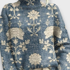 Milai – Vintage Rollkragenpullover mit Kunstprint in Blau