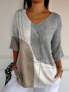 Annelina® | Damen Abstract Geometric Pattern Kunstdruck Lässiger Strickpullover in Mehrfarbig