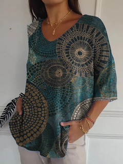 Zoey | Damen Vintage Kreis Totem Abstrakte Geometrie Lässiger Pullover Strick in Mehrfarbig
