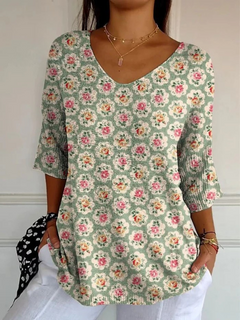 Williams | Damen Vintage Ethnische Blumen Kunst Druck Lässiger Pullover Strick in Mehrfarbig