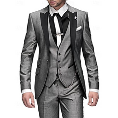 Dreiteiliger Herrenanzug aus Leinen – Blazer, Weste und Hose für Eleganz in Grau