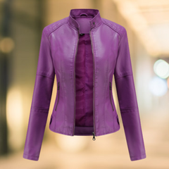 Lederjacke mit Stehkragen für Frauen in Violett