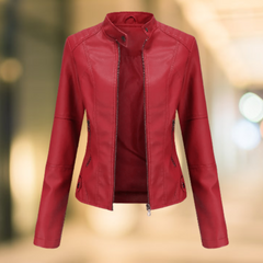 Lederjacke mit Stehkragen für Frauen in Weinrot