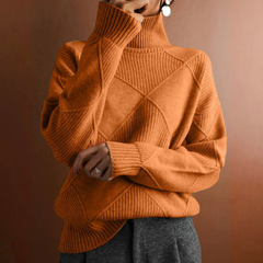 Rauten-Rollkragenpullover – Raffinierte Wärme mit modernem Stil in Orange