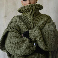 Kuscheliger Übergroß Rollkragenpullover für Damen | Winter in Grün