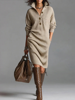 Dina | Damen-Midikleid gerippt casual & stilvoll in Khaki