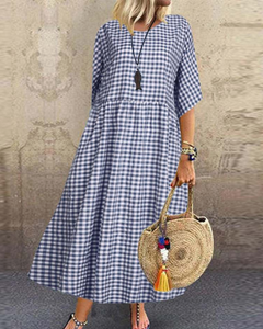 Krystal - Sommer Midikleid aus Leinen in Marineblau