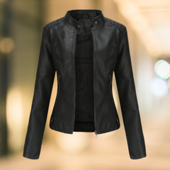 Lederjacke mit Stehkragen für Frauen in Schwarz