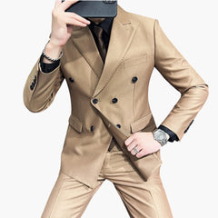 Herrenanzug zweiteilig mit Slim-Fit Hose und Doppelreiherjacke in Khaki