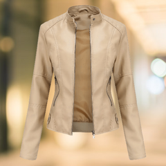 Lederjacke mit Stehkragen für Frauen in Aprikose