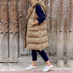 Damen Winterweste | Mit Kapuze in Khaki