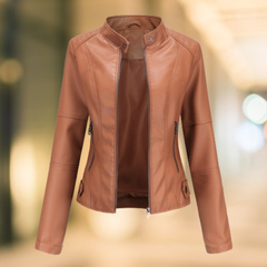 Lederjacke mit Stehkragen für Frauen in Kamel