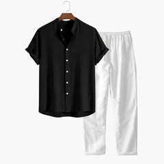 Herren Sommer-Zweiteiler mit Kurzarmhemd und Tapered-Hose in Schwarz