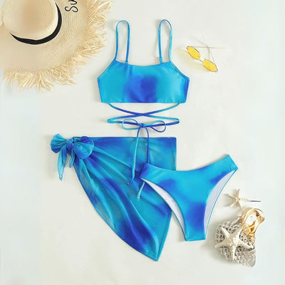 Luciana® | 3-teiliger Bikini-Badeanzug mit Schnürung und Strandrock