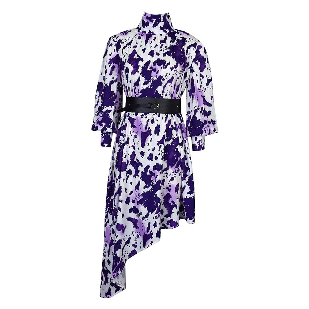 Ursula- Damen asymmetrisches Kleid mit hohen Kragen