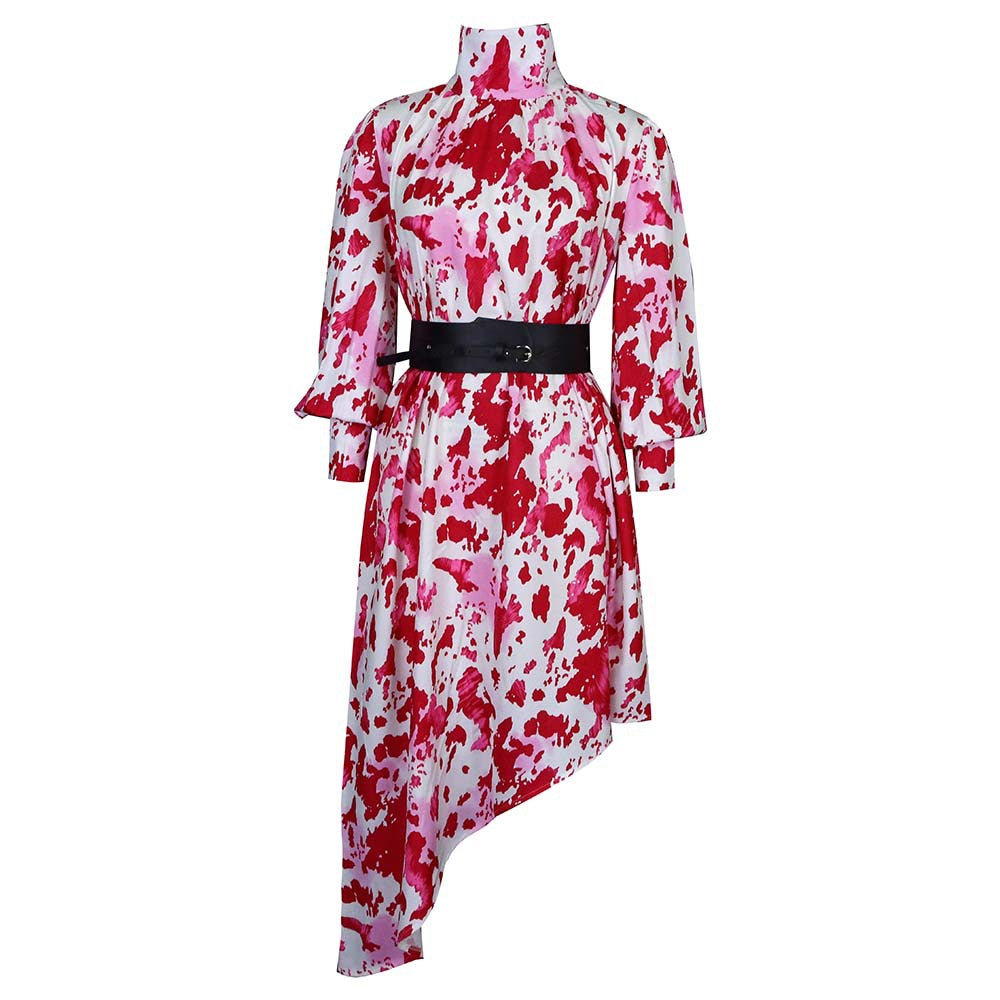 Ursula- Damen asymmetrisches Kleid mit hohen Kragen