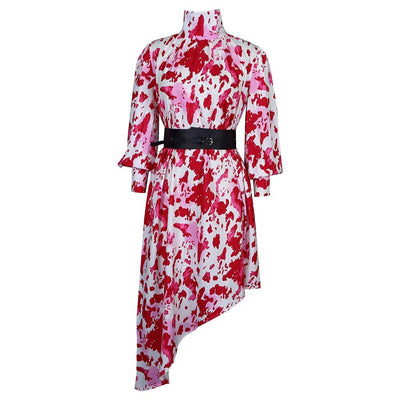 Ursula- Damen asymmetrisches Kleid mit hohen Kragen