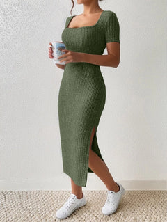 Stefanie® | Strickkleid mit Quadrat-Ausschnitt in Grün