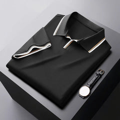 Reginald | Weiter Kragen Regular-Fit Poloshirt in Schwarz