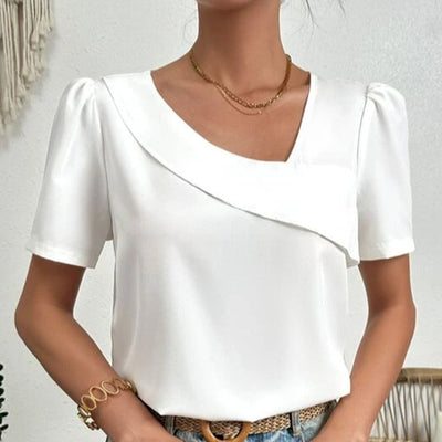 Valeska - Bluse mit kurzen Puffärmeln und asymmetrischem V-Ausschnitt